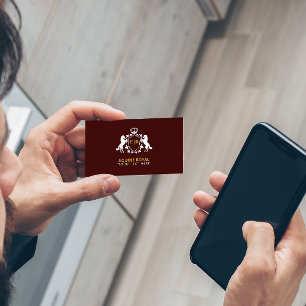 Tarjeta De Visita Lujoso Escudo Real Blanco Iniciales sobre Borgoñ