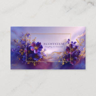 Tarjeta De Visita Lujoso Floral Geométrico Abstracto Violeta Dorado