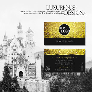 Tarjeta De Visita Lujoso Glitter de Oro Negro con Estrellas que agre