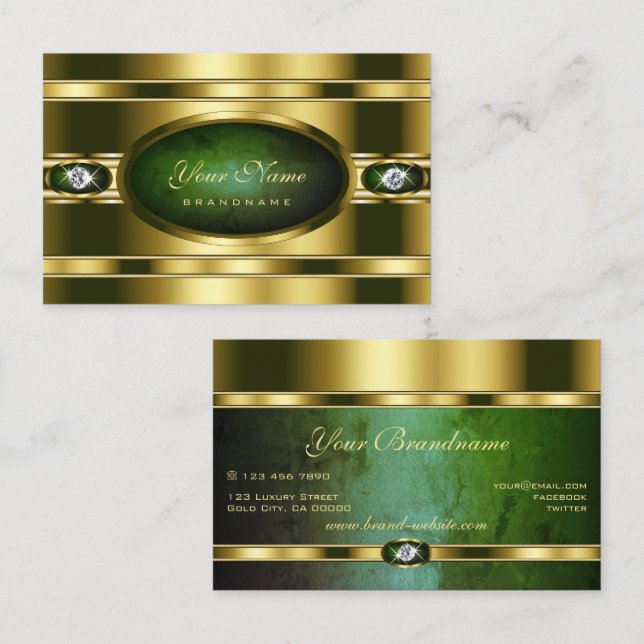 Tarjeta De Visita Lujoso Golden con faroles de mármol verde oscuro (Anverso / Reverso)