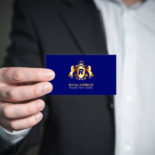 Tarjeta De Visita Lujoso Imperio Real Gold | Inicial en azul (Subido por el creador)