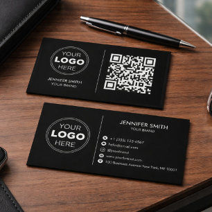 Tarjeta De Visita Lujoso Minimalista Negro Etiquetado Ejecutivo QR