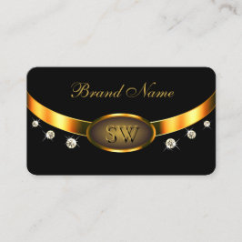 Tarjeta De Visita Lujoso negro y oro con diamantes de monograma