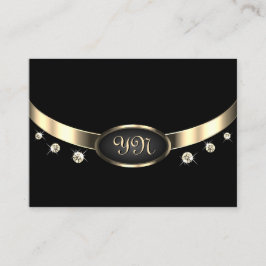 Tarjeta De Visita Lujoso negro y oro con diamantes de monograma