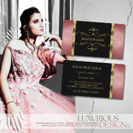 Tarjeta De Visita Lujoso negro y oro con ornato Purpurina rojo