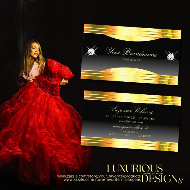 Tarjeta De Visita Lujoso Ombre Negro Bordes Oro Sumptuoso Bling (Subido por el creador)