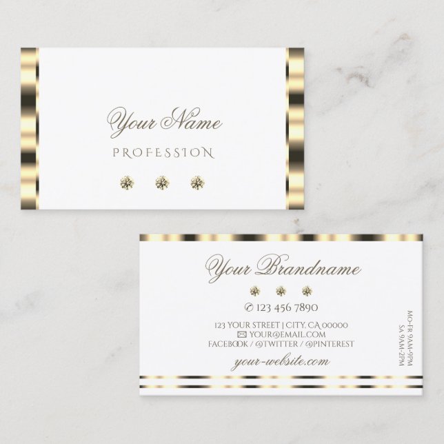 Tarjeta De Visita Lujoso oro blanco resplandeciente diamantes glamor (Anverso / Reverso)