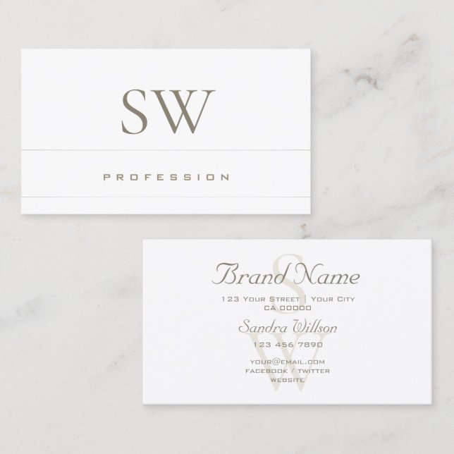 Tarjeta De Visita Lujoso patrón de serpiente gris precoz con monogra (Anverso / Reverso)