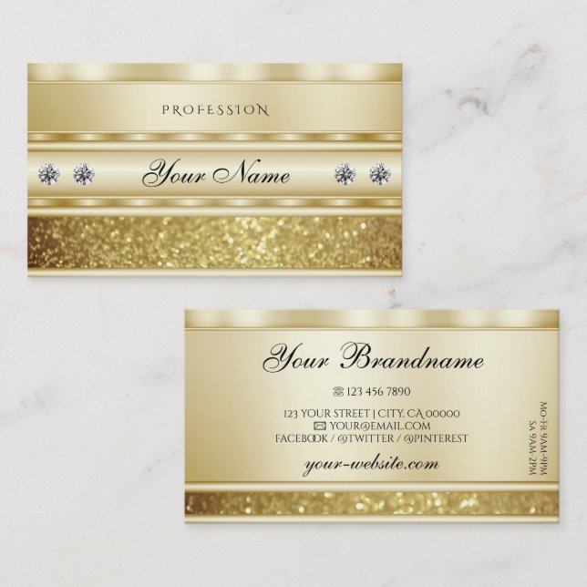 Tarjeta De Visita Lujoso Purpurina de oro espumoso Diamantes elegant (Anverso / Reverso)