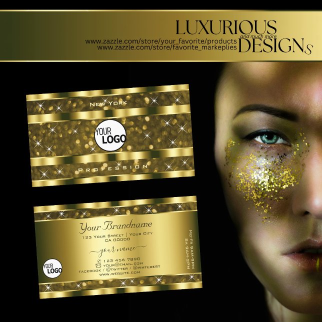 Tarjeta De Visita Lujoso Purpurina de oro Luminous Stars add Logo (Subido por el creador)