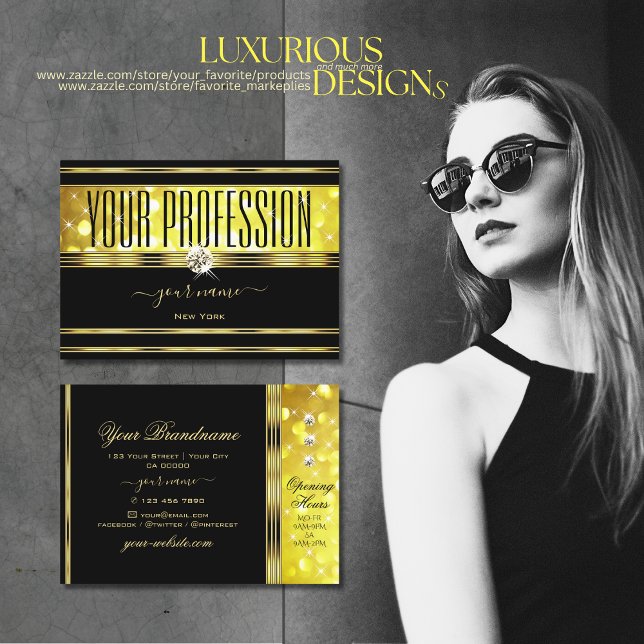 Tarjeta De Visita Lujoso Purpurina de oro negro Diamantes Decoración (Subido por el creador)