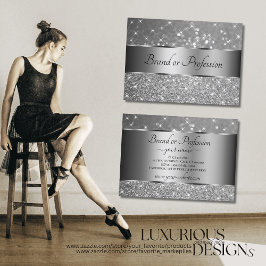 Tarjeta De Visita Lujoso Purpurina de Plata Luminosas Estrellas