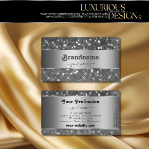 Tarjeta De Visita Lujoso Purpurina de Plata Luminosas Estrellas