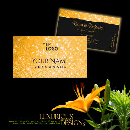 Tarjeta De Visita Lujoso Purpurina Naranja Luminous Stars add Logo