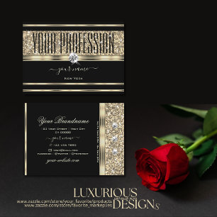 Tarjeta De Visita Lujoso Purpurina negro y oro estrena diamantes