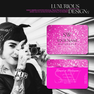 Tarjeta De Visita Lujoso Purpurina Rosa Luminoso Estrellas Monograma