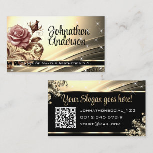 Tarjeta De Visita Lujoso Purpurina Rosa Rosa Dorado Estrellas QR Cód