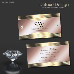 Tarjeta De Visita Lujoso Rosa de oro brillantes diamantes y monogram