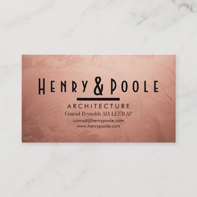 Tarjeta De Visita Lujoso Rosa Gold Venetian Plaster & Designers (Anverso)