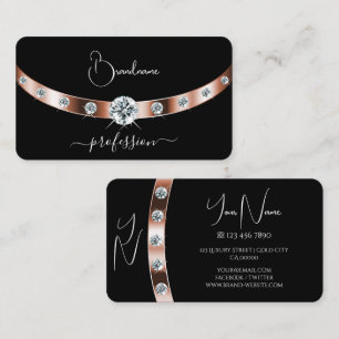 Tarjeta De Visita Lujoso Rosa negro dorado con joyas y monograma