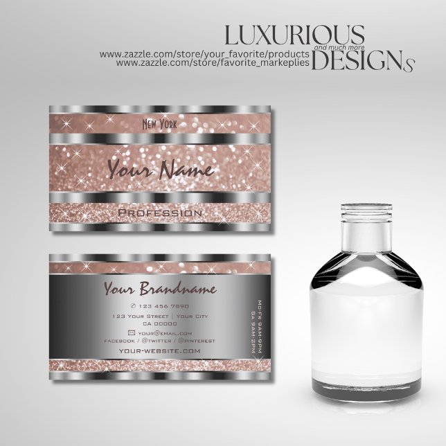 Tarjeta De Visita Lujoso Rosa Purpurina de oro Stars Silver Optics (Subido por el creador)