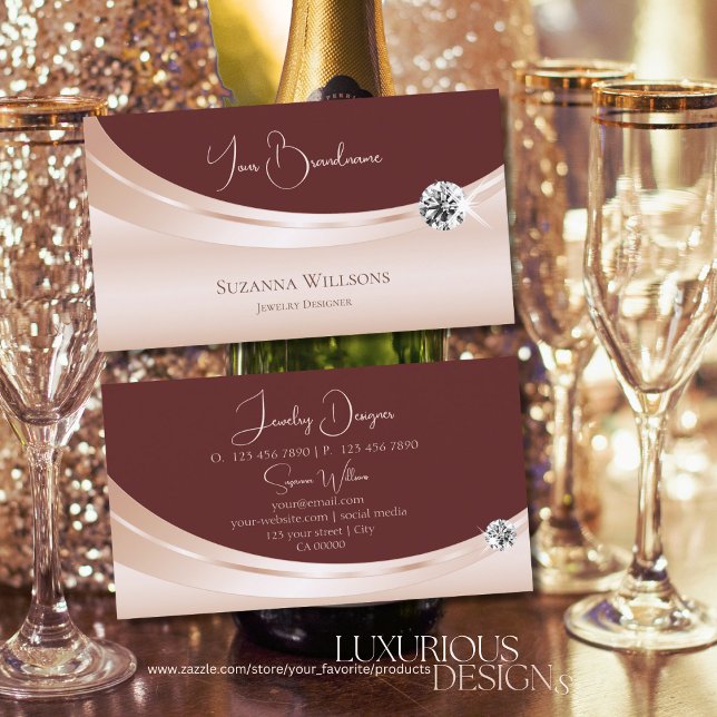 Tarjeta De Visita Lujoso Rosegold Wine Red con Diamante espumoso (Subido por el creador)