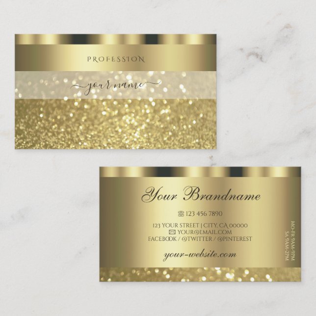 Tarjeta De Visita Lujoso Shimmer de oro Sparkling Purpurina Glamoros (Anverso / Reverso)
