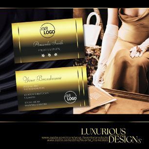 Tarjeta De Visita Lujoso Shimmery Gold Sparkle Diamonds añadir logot