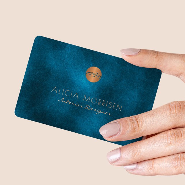 Tarjeta De Visita Lujoso y elegante acuarela marina oscura monograma (You can choose the ROUNDED CORNERS option)