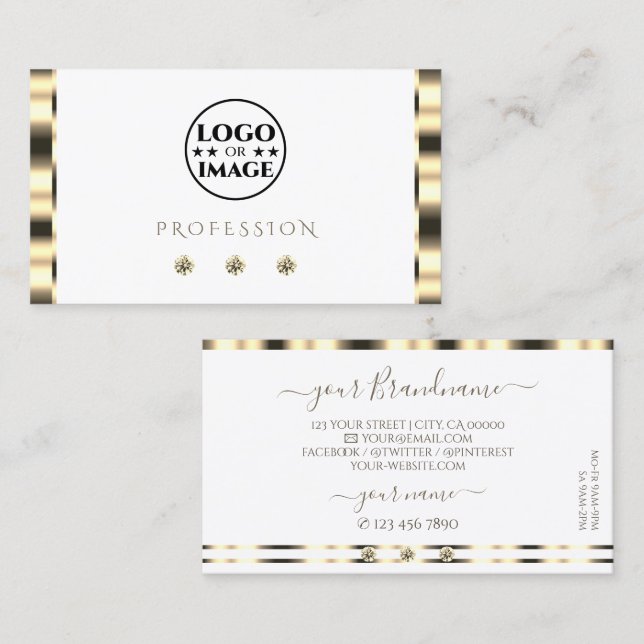 Tarjeta De Visita Lujosos diamantes blancos espumosos de oro con log (Anverso / Reverso)