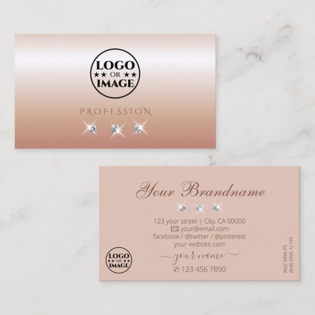 Tarjeta De Visita Lujosos diamantes de coral de Rosa con logo (Anverso / Reverso)