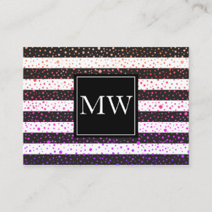 Tarjeta De Visita Lujosos Lugares Coloridos Monograma Bandas Blancas