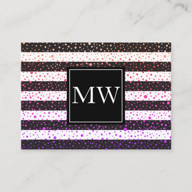 Tarjeta De Visita Lujosos Lugares Coloridos Monograma Bandas Blancas (Anverso)