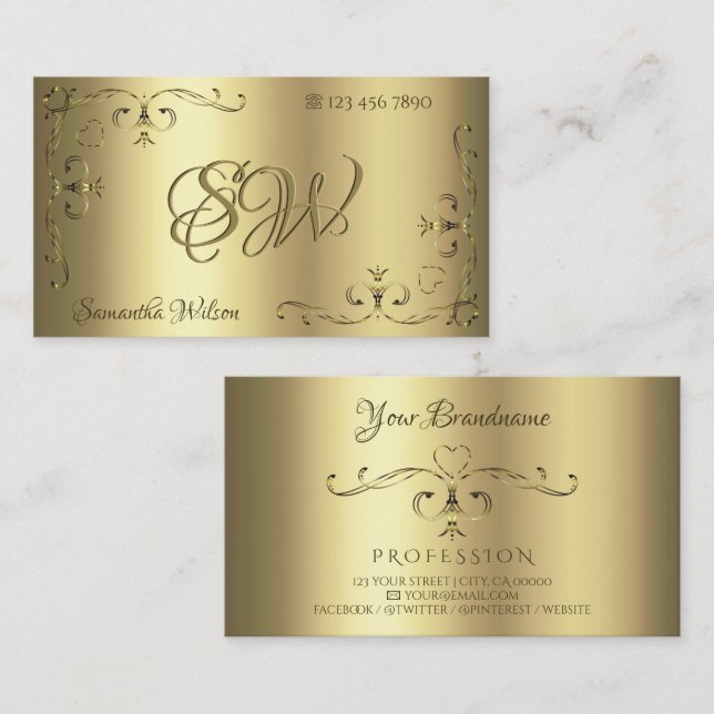 Tarjeta De Visita Lujosos rincones del Ornate de Oro con Iniciales D (Anverso / Reverso)