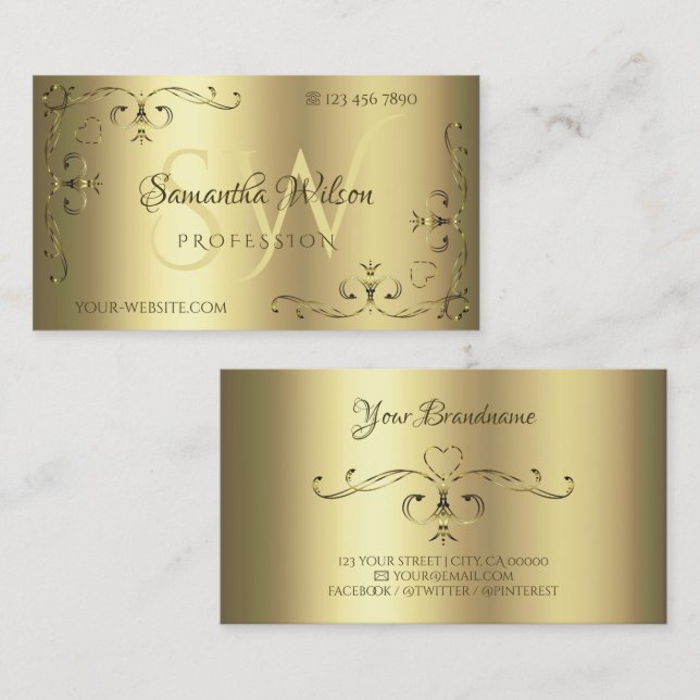 Tarjeta De Visita Lujosos rincones dorados con el oro de Inicials (Anverso / Reverso)
