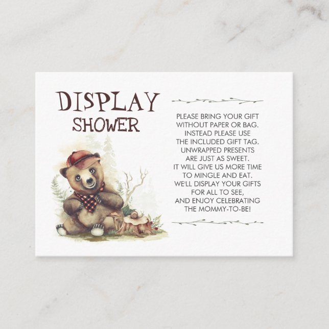 Tarjeta De Visita Lumberjack Baby Shower Little Bear Display Shower (Anverso)