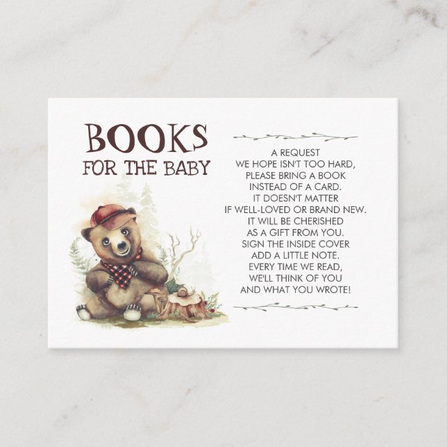 Tarjeta De Visita Lumberjack Baby Shower Pequeños Osos Libros Para B (Anverso)