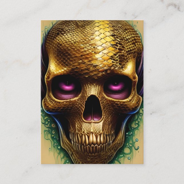 Tarjeta De Visita Luminosa mirada de vidrio suave dorado Skull (Anverso)