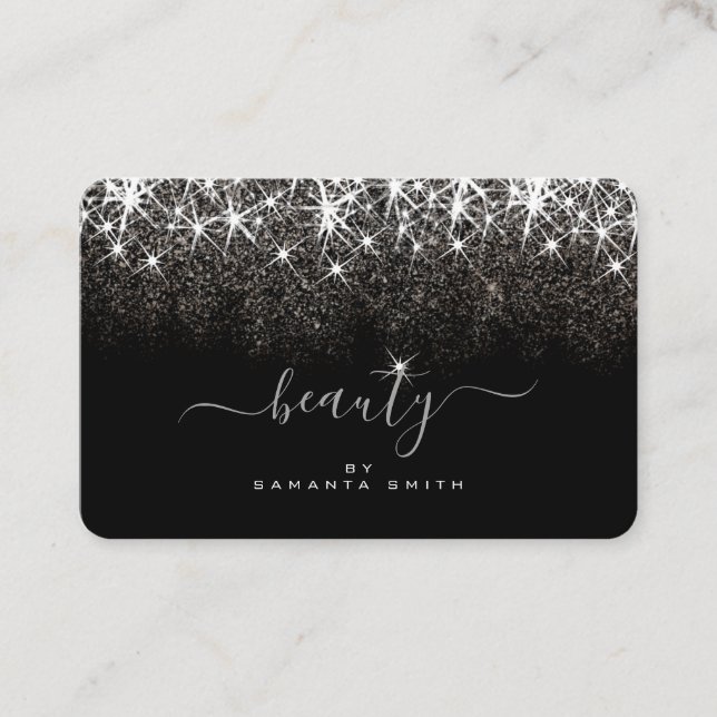 Tarjeta De Visita Luminosa Platino Purpurina Elegante Belleza (Anverso)