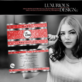 Tarjeta De Visita Luminosas estrellas del Purpurina Rojo y el logoti