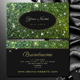 Tarjeta De Visita Luminosas estrellas del Purpurina verde Glam elega