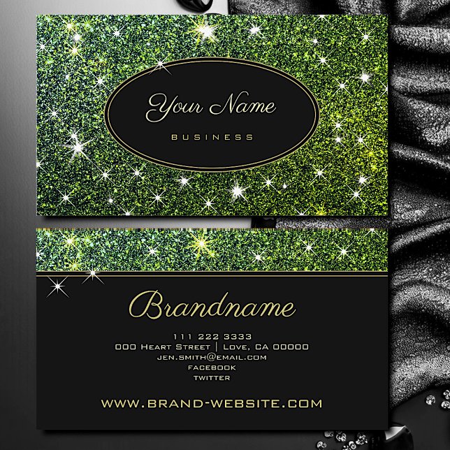 Tarjeta De Visita Luminosas estrellas del Purpurina verde Glam elega (Subido por el creador)