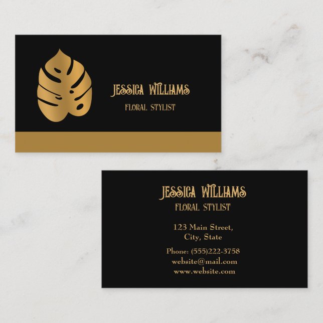 Tarjeta De Visita Luminosas hojas de Monstera de la Flor de Bronce e (Anverso / Reverso)