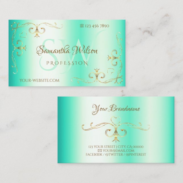 Tarjeta De Visita Luminosas iniciativas Verde azuladas en la fronter (Anverso / Reverso)