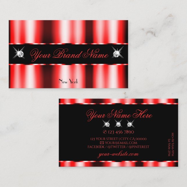 Tarjeta De Visita Luminosas Joyas de Esparkle Rojas y Negras Profesi (Anverso / Reverso)