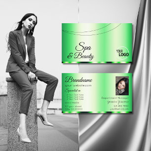 Tarjeta De Visita Luminoso glamour verde con logo y foto