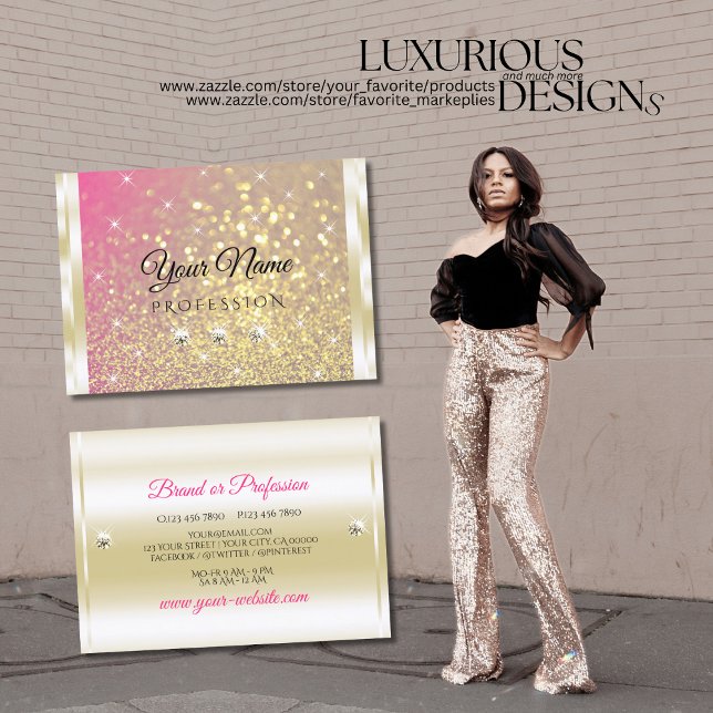 Tarjeta De Visita Luminoso oro Rosa Purpurina Púrpura Diamantes Lujo (Subido por el creador)