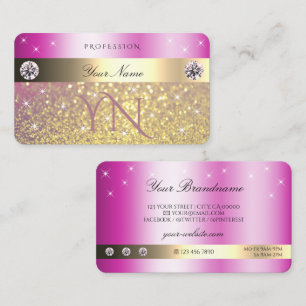 Tarjeta De Visita Luminoso Purpurina de oro rosa morado con iniciale