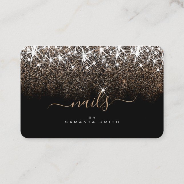 Tarjeta De Visita Luminoso Purpurina dorado Glam Stars Nails Designe (Anverso)