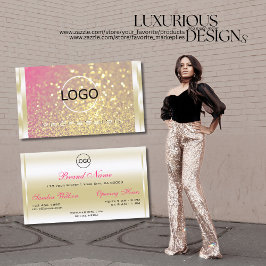 Tarjeta De Visita Luminoso Purpurina dorado rosado morado y logotipo